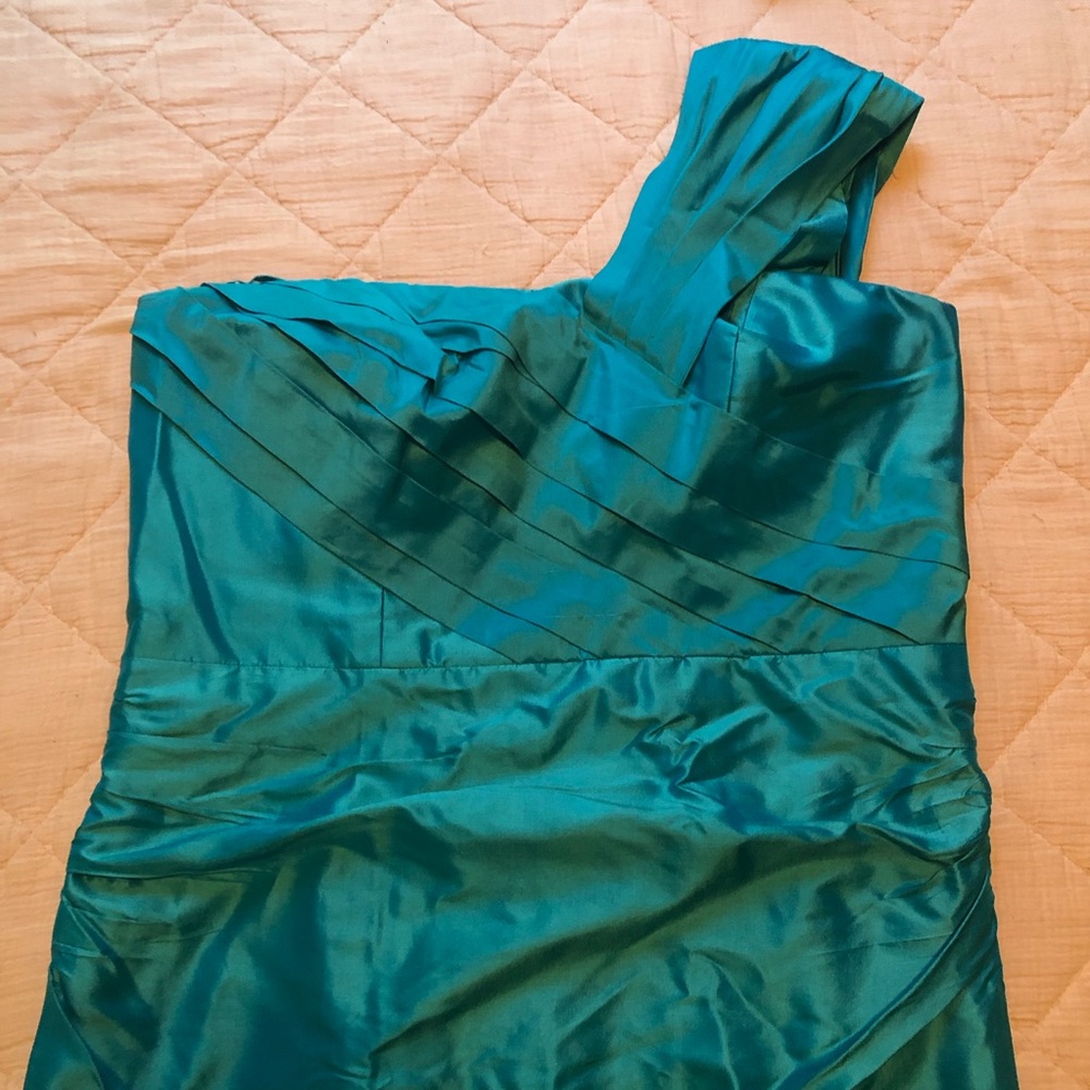 Elegant 100% Silk Teal One-Shoulder Dress